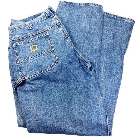 Lee Vtg Carpenter Jeans Baggy Blue Denim Men 38 x 34 Dungaree Y2K Skater Hip Hop - Picture 1 of 15